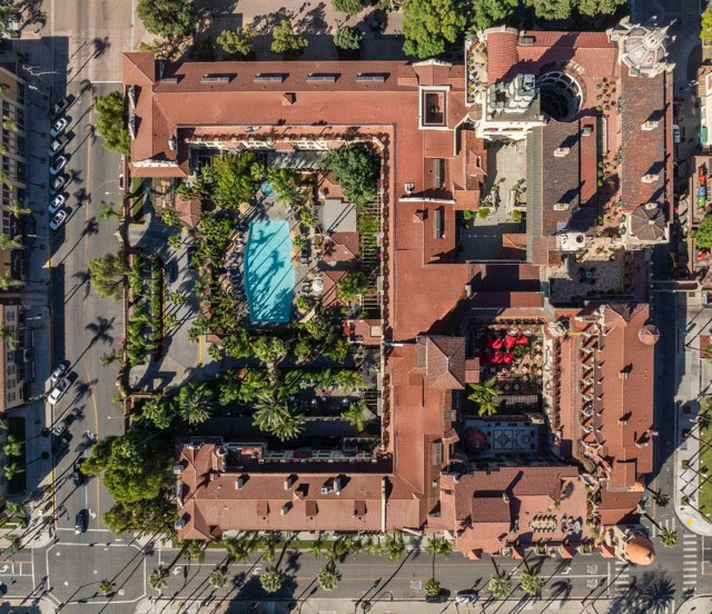 A view of The Mission Inn from above.